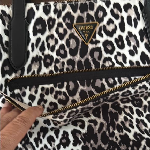 Guess Black and White Leopard Print Tote Bag - Picture 3 of 8